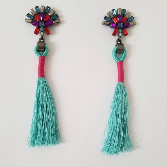 Jewelry - NWOT Long Sea Foam Green Tassel Drop Earrings